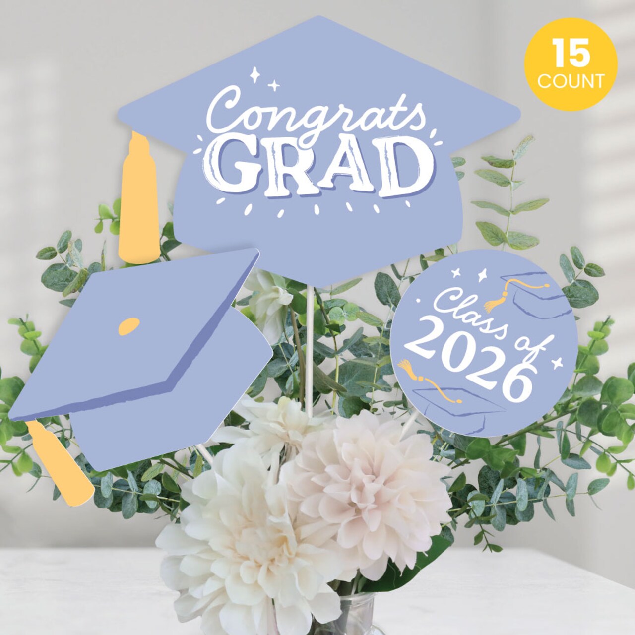 Big Dot of Happiness Light Purple 2026 Graduation Party Centerpiece Sticks, Congrats Grad Decor, Class of 2026 Lavender Grad Table Toppers - 15 Pieces